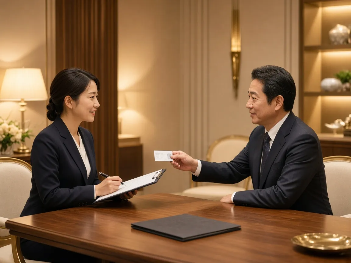 スタッフが本人確認と買取申込書の記入を案内している様子